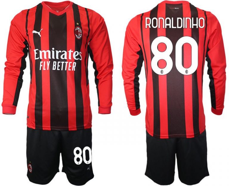 AC Milan Ronaldinho #80 Heimtrikot 2021-22 Fußball Trikots Langarm (+ Kurze Hosen)