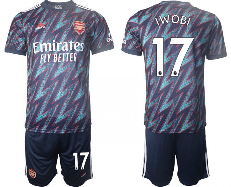 Arsenal London Ausweichtrikot 2022 Herren IWOBI 17# blau/rot + Kurze Hosen