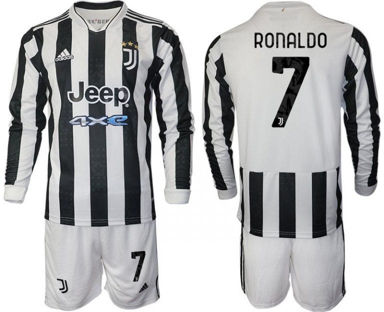 Cristiano Ronaldo 7# Juventus Turin Herren 2022 Heimtrikot Langarm + Kurze Hosen