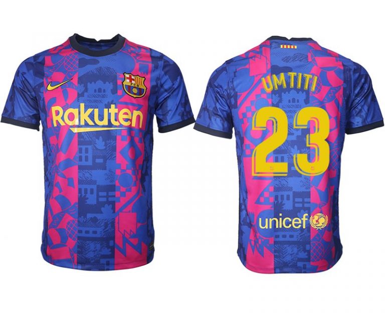 Drittes Trikot FC Barcelona Herren 2021/22 dunkelblau/gelb mit Aufdruck UMTITI 23