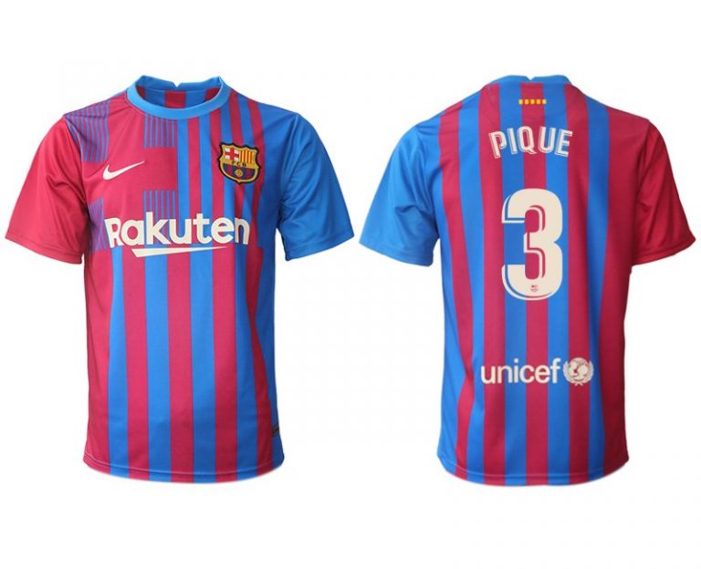 FC Barcelona Heimtrikot 2021/22 Herren Fußballtrikots blau mit Aufdruck PIQUE 3