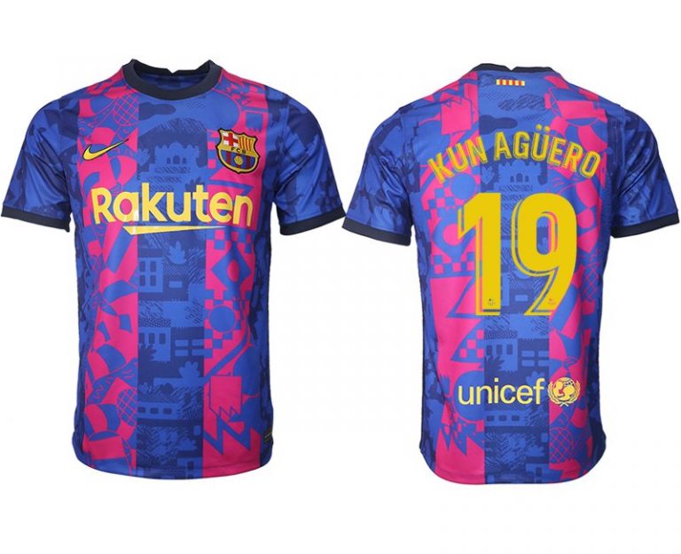 FC Barcelona Herren 3rd Trikot 2021/22 dunkelblau/gelb mit Aufdruck Kun Agüero 19