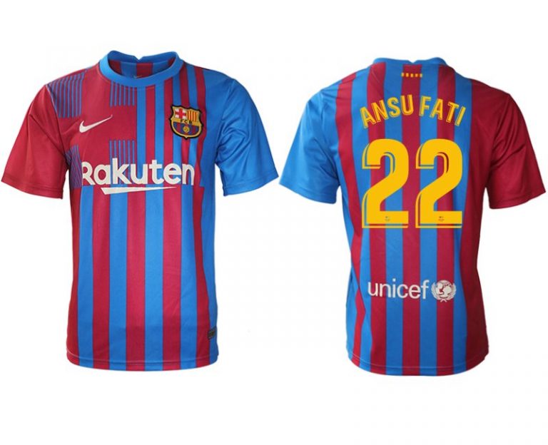 FC Barcelona Herren Heimtrikot 21/22 blau/rot mit ANSU FATI 22 Individualdruck gelb