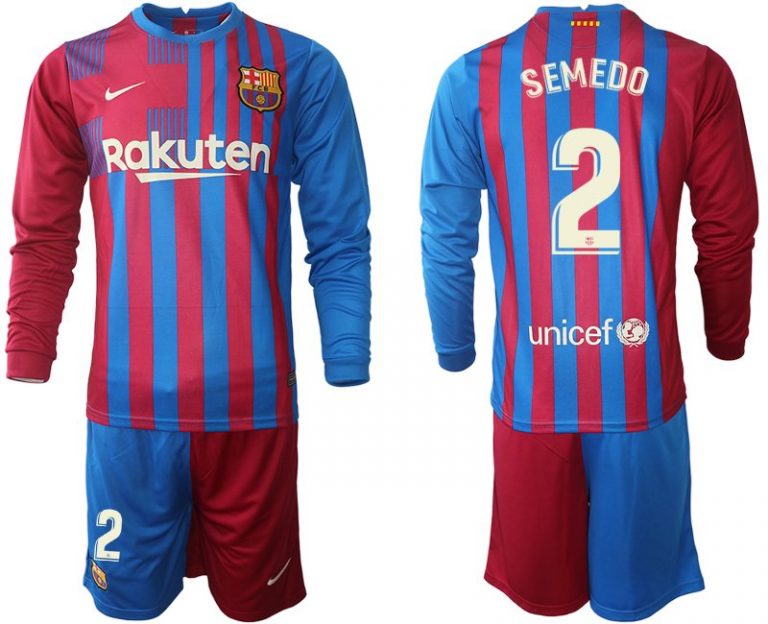 FC Barcelona Nelson Semedo 2# Herren 2021/22 Heimtrikot Langarm + Kurze Hosen