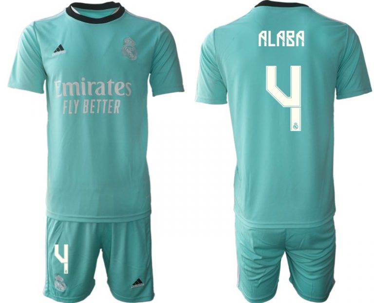 Fussball Trikotsatz Real Madrid Ausweichtrikot 2022 grün mit Aufdruck Alaba 4