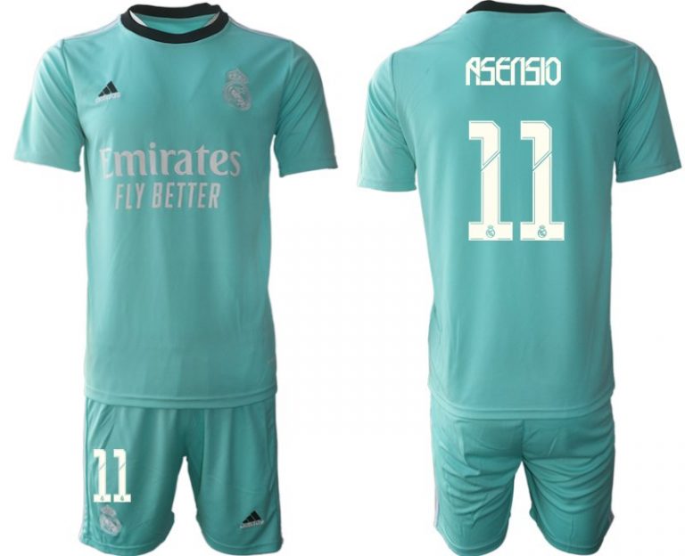 Fußball Trikotsatz Real Madrid Ausweichtrikot 2022 grün mit Aufdruck Asensio 11