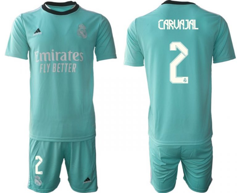 Fussball Trikotsatz Real Madrid Ausweichtrikot 2022 grün mit Aufdruck Carvajal 2