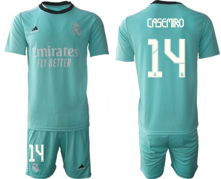 Fußball Trikotsatz Real Madrid Ausweichtrikot 2022 grün mit Aufdruck Casemiro 14