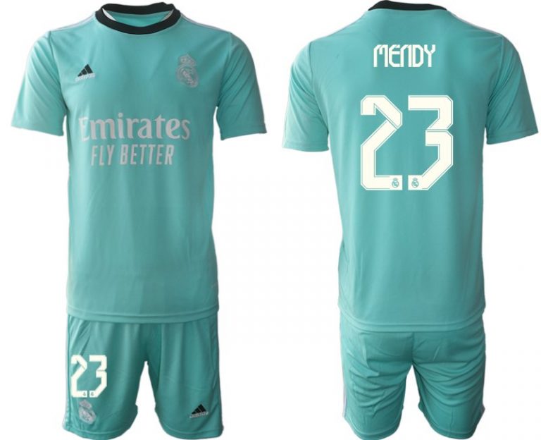 Fußball Trikotsatz Real Madrid Ausweichtrikot 2022 grün mit Aufdruck Mendy 23