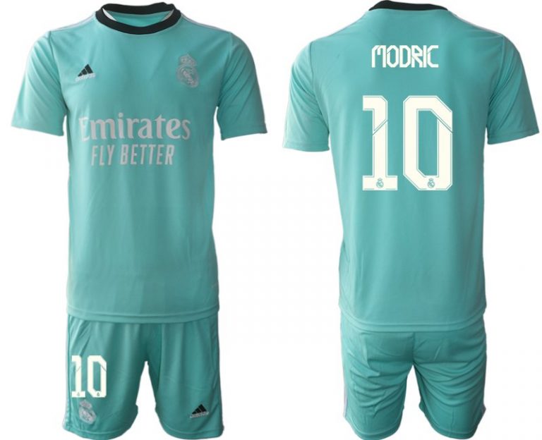 Fußball Trikotsatz Real Madrid Ausweichtrikot 2022 grün mit Aufdruck Modric 10