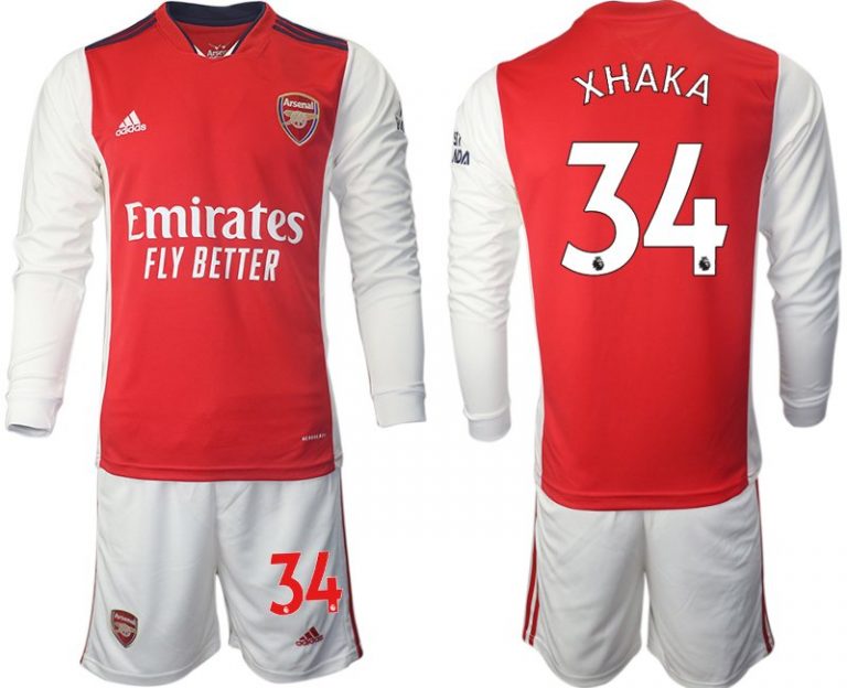 Herren FC Arsenal Heimtrikot 2022 Langarm weiß/rot + Kurze Hosen XHAKA 34