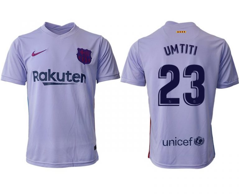 Herren Fußballtrikot FC Barcelona 2021/22 Auswärtstrikot lila/gelb mit Aufdruck UMTITI 23