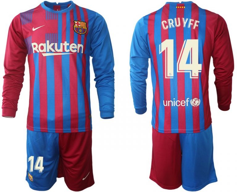 Johan Cruyff 14# FC Barcelona Stadium Heimtrikot 2021/22 Langarm + Kurze Hosen