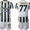 Juventus Turin Heimtrikot 2022 Kurzarm Weiss/Schwarz mit Aufdruck Buffon 77-1