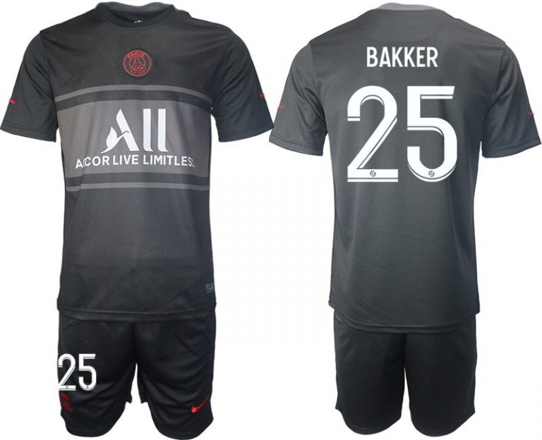 Paris Saint Germain Ausweichtrikot 2021/2022 schwarz/grau mit Aufdruck Bakker 25