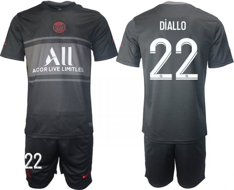 Paris Saint Germain Ausweichtrikot 2021/2022 schwarz/grau mit Aufdruck Diallo 22