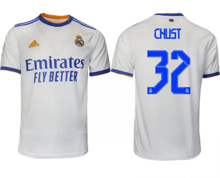 Real Madrid Heimtrikot 2022 weiß blau mit Aufdruck Chust 32