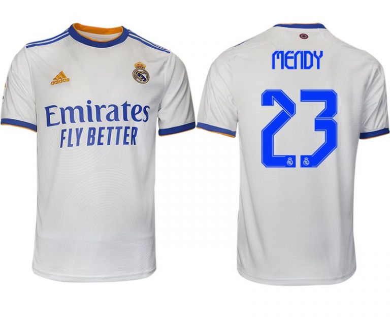 Real Madrid Heimtrikot 2022 weiß blau mit Aufdruck Mendy 23