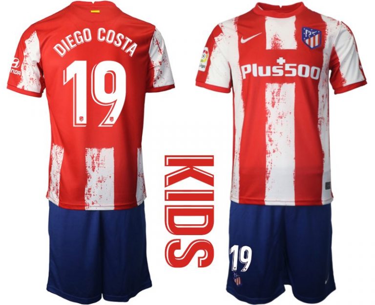 Atlético de Madrid Heimtrikot in rot 2021/2022 für Kinder mit Aufdruck Diego Costa 19