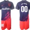 Atlético Madrid Auswärtstrikot 2021/2022 Marineblau und Pink Kurzarm + Kurze Hosen-1