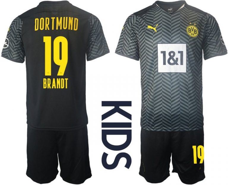 Borussia Dortmund BVB Auswärtstrikot 2022 für Kinder mit Aufdruck Brandt 19