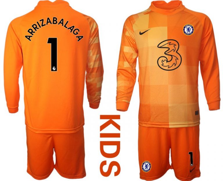 Chelsea FC Torwarttrikot 2021/2022 Trikotsatz Langarm orange mit Aufdruck Arrizabalaga 1