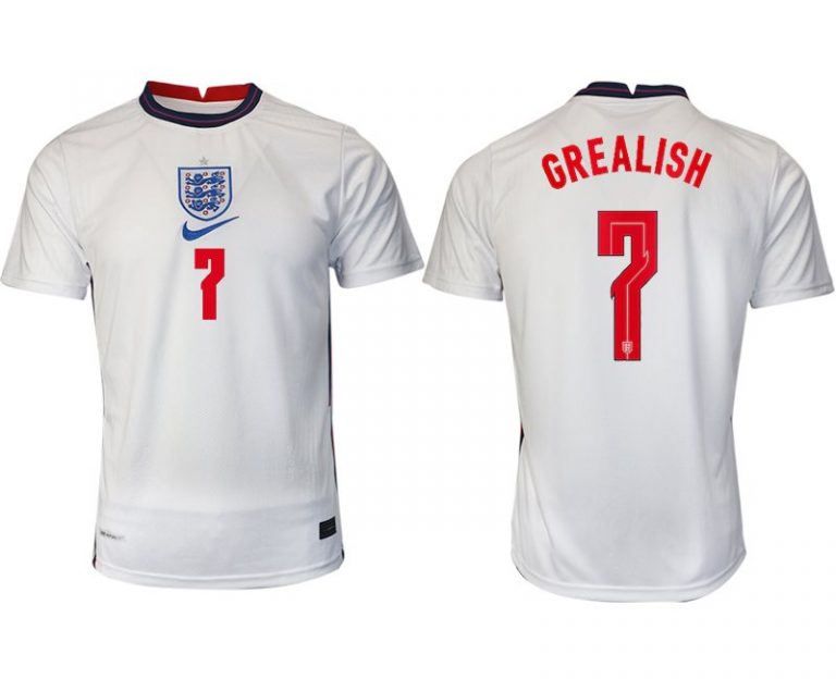 England Heimtrikot EM 2022 weiß/blau mit Aufdruck GREALISH 7