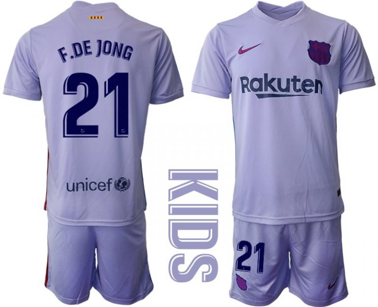 FC Barcelona 2021-22 Auswärts Trikot Kinder mit Aufdruck F.DE JONG 21