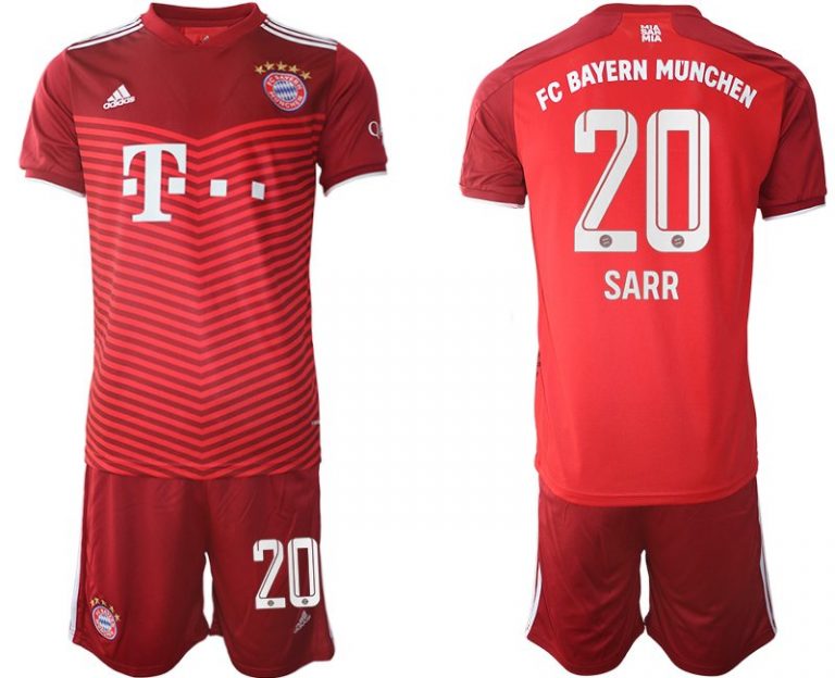 FC Bayern München Heimtrikot 2021-22 Trikotsatz Kurzarm + Kurze Hosen mit Aufdruck SARR 20