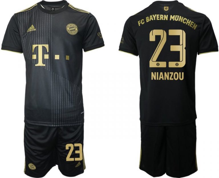 FC Bayern München Nianzou 23 Herren Fußballtrikot Auswärts 21/22 Schwarz Trikotsatz