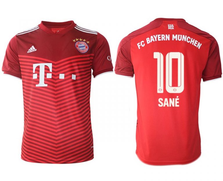 FC Bayern München Saison 2021/22 Heimtrikot rot mit Aufdruck Sané 10