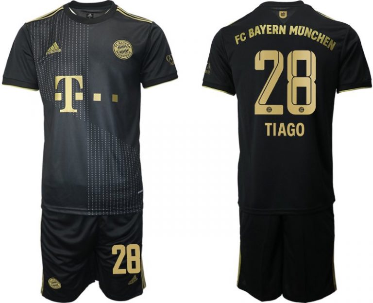 FC Bayern München Tiago 28 Herren Fußballtrikot Auswärts 21/22 Schwarz Trikotsatz