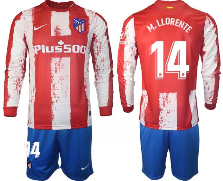 Fußball Trikots langarm Atlético Madrid 2022 Heimtrikot mit Aufdruck M.Llorente 14