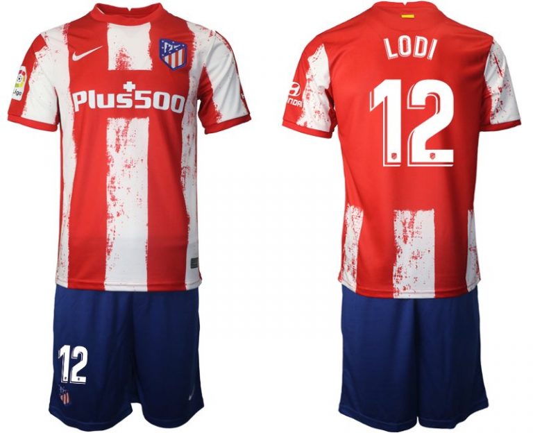 Fußball Trikotsatz Atletico Madrid 2021/22 Heimtrikot in rot mit Aufdruck LODI 12