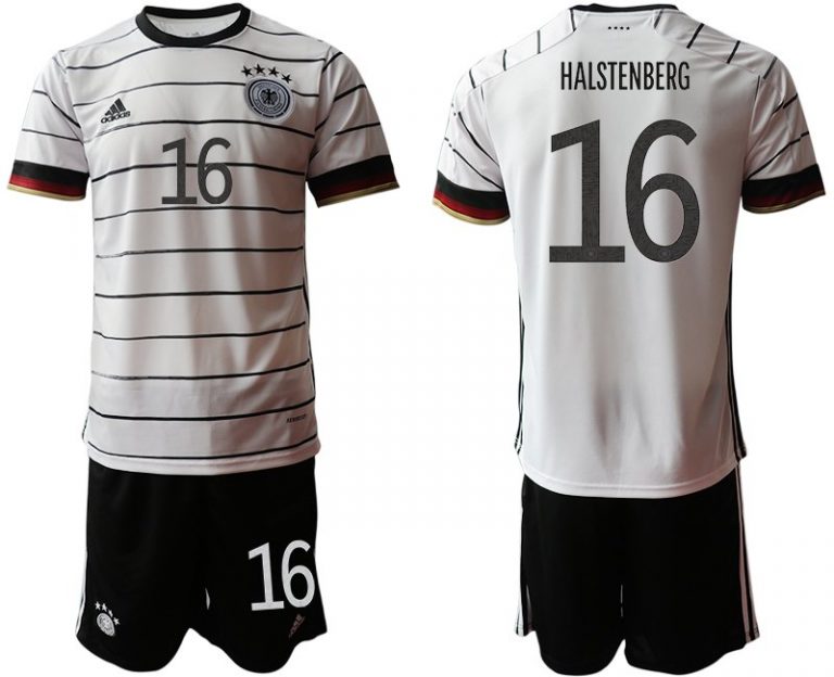 Fußballtrikot Set DFB Deutschland Heimtrikot Herren EM 2020 in weiß mit Aufdruck HALSTENBERG 16