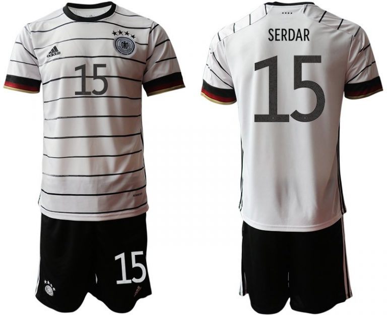 Fußballtrikot Set DFB Deutschland Heimtrikot Herren EM 2020 in weiß mit Aufdruck SERDAR 15