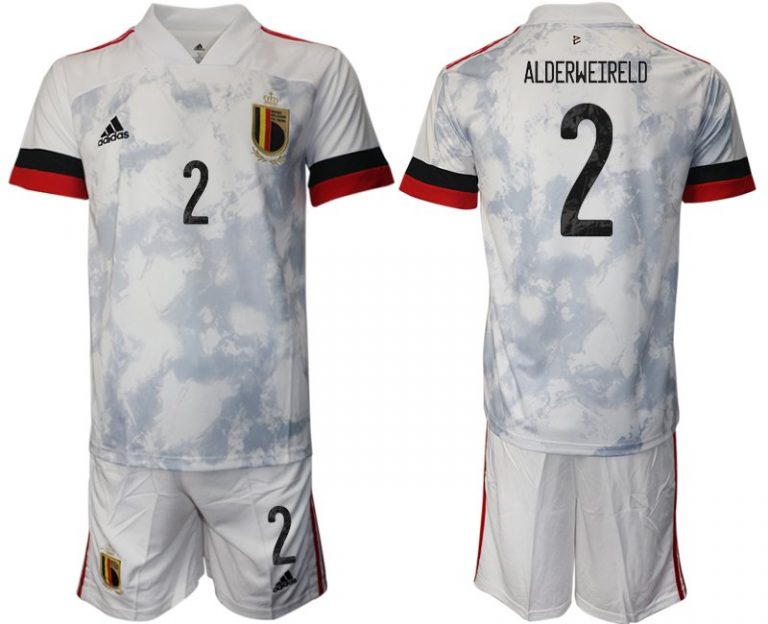 Fussballtrikot Set Herren Belgien Auswärtstrikot EM 2020 weiß mit Aufdruck ALDERWEIRELD 2