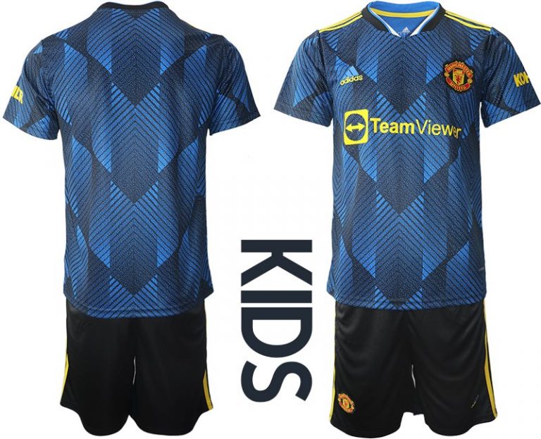 Günstige Fußballtrikots Manchester United Ausweichtrikot 2022 Kinder Blau