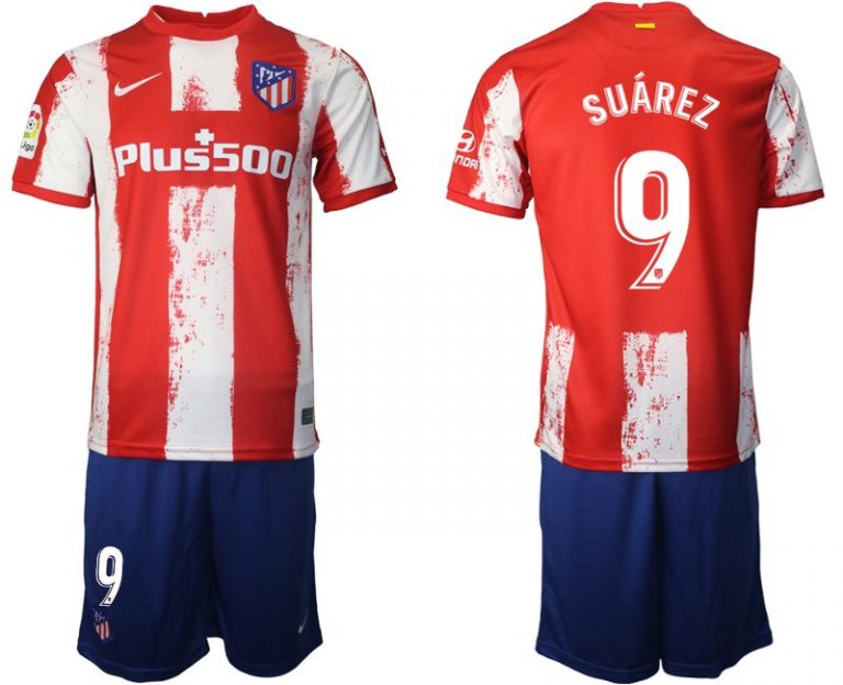 Herren Atletico Madrid 2021/22 Heimtrikot in rot mit Aufdruck Suárez 9