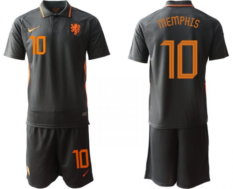 Herren Niederlande Auswärtstrikot 2020-2021 schwarz EM Away mit Aufdruck MEMPHIS 10