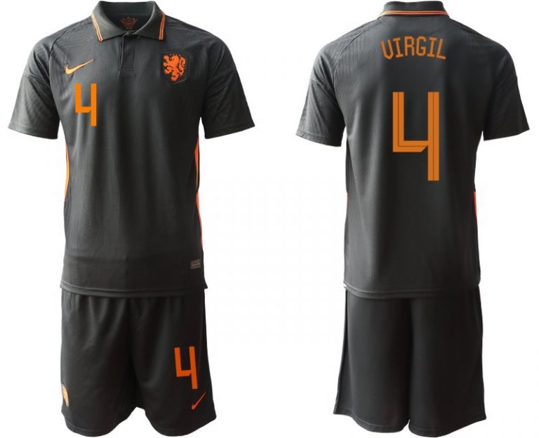 Herren Niederlande Auswärtstrikot 2020-2021 schwarz EM Away mit Aufdruck Virgil 4