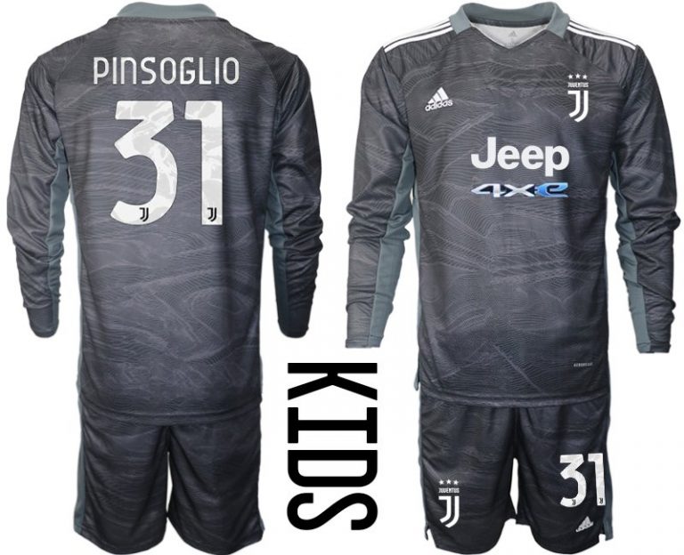 Juventus Kinder Torwart Trikot 2021-22 Langarm Schwarz Pinsoglio 31# Trikotsatz