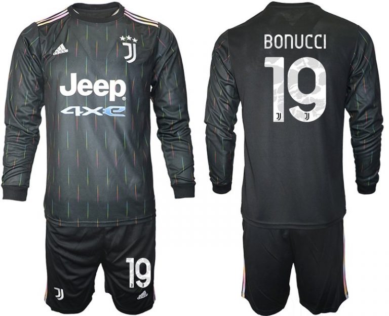 Juventus Turin Herren Auswärts Trikot 2021/22 schwarz/weiß mit Aufdruck Bonucci 19