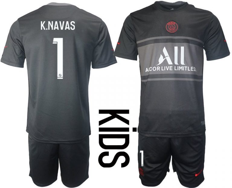 K.Navas 1 Kinder Paris Saint Germain PSG Ausweichtrikot 2021-22 schwarz rot