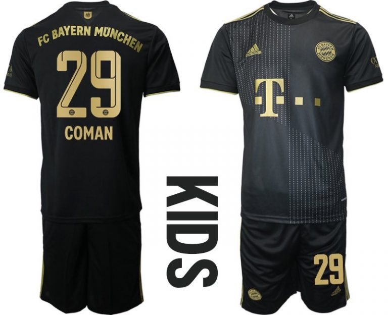 Kids FC Bayern München Auswärtstrikot Kinder Schwarz mit Aufdruck Coman 29