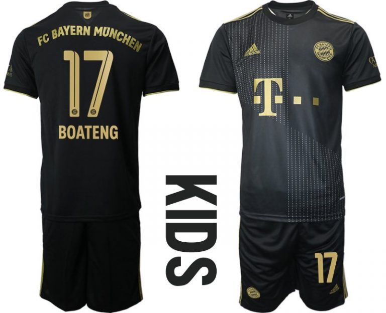 Kinder FC Bayern München Away Trikot 2022 Schwarz mit Aufdruck Boateng 17