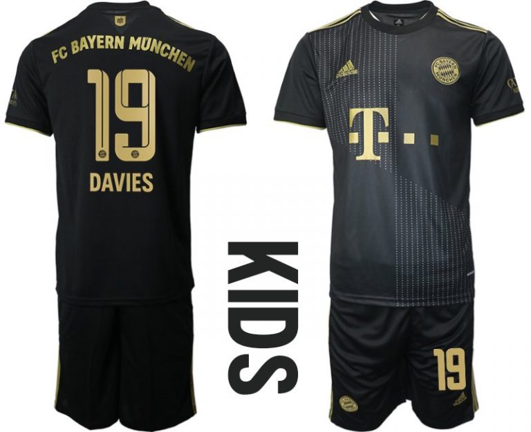 Kinder FC Bayern München Away Trikot 2022 Schwarz mit Aufdruck DAVIES 19