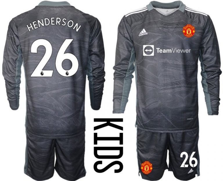 Kinder Manchester United 2022 Auswärts Torwart Trikotsatz Langarm schwarz Henderson 26