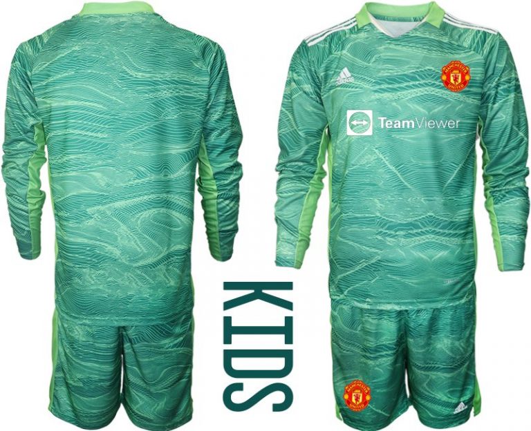 Kinder Manchester United Torwart 3rd Trikot 2022 grün Langarm (+ Kurze Hosen)