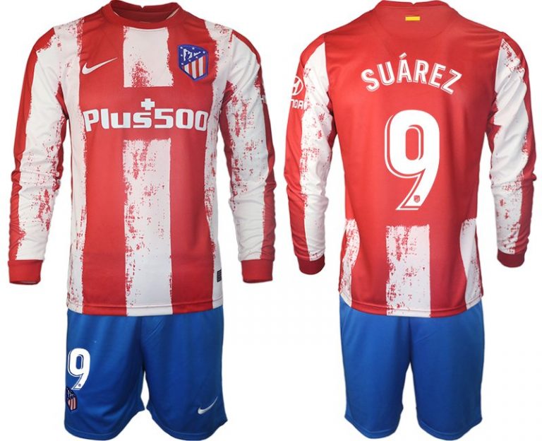 Langarm Trikots günstig kaufen Atlético Madrid 2022 Heimtrikot mit Aufdruck Suárez 9